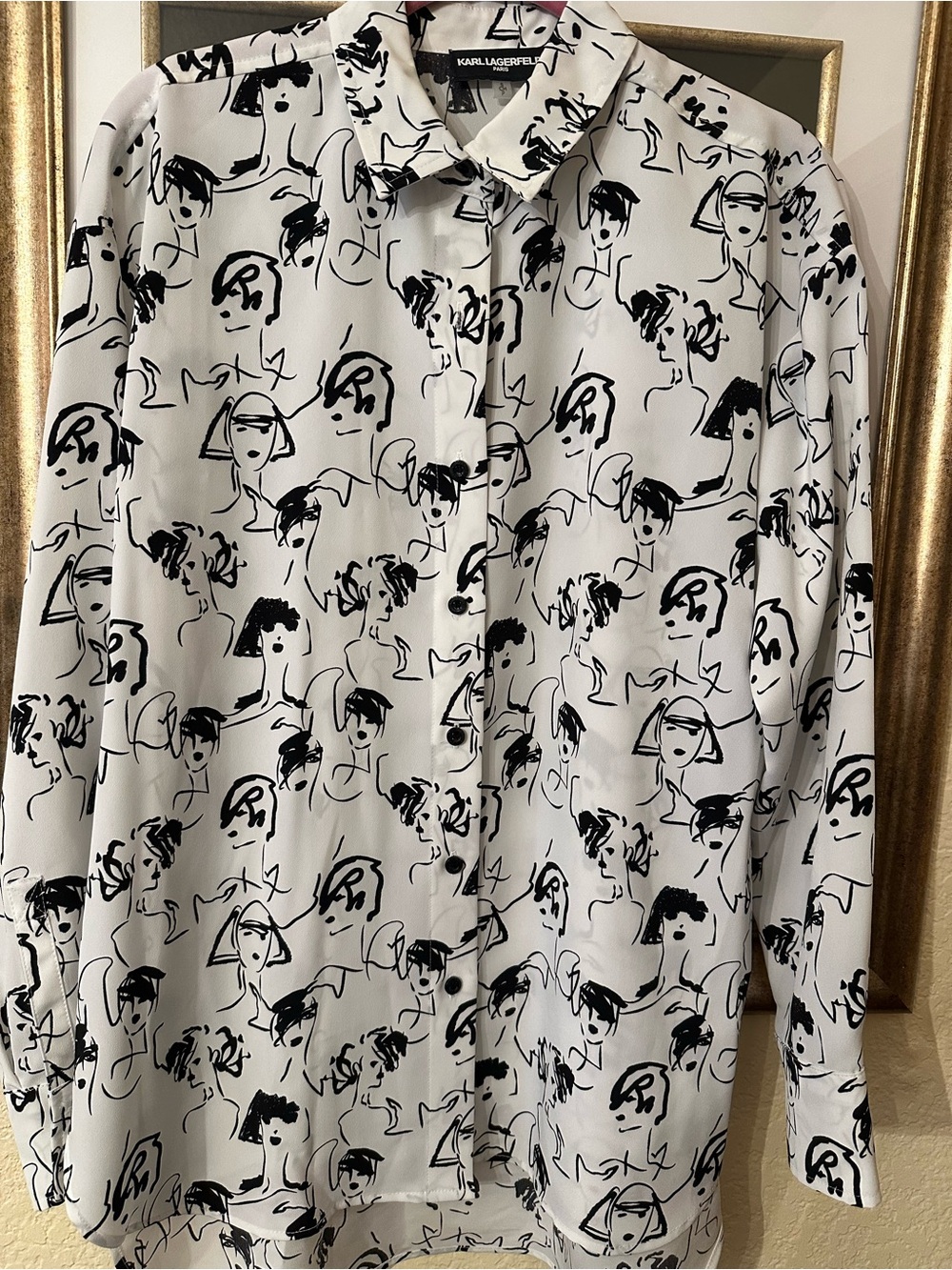 Karl Lagerfeld White Blouse with Black Sketch-Face Print